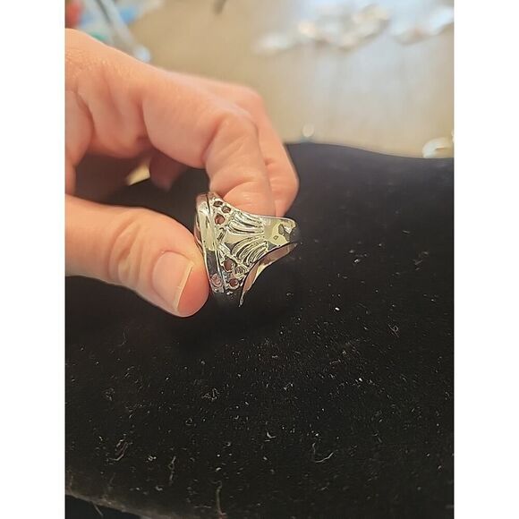 Large Stone Ring 925 Sterling Silver Statement handmade White Black Size 6.5 - Picture 4 of 7